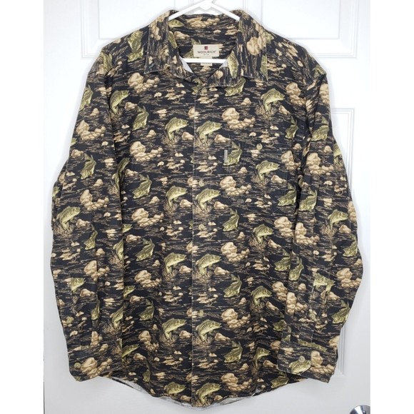 Woolrich Other - Woolrich Large Bass Fish Graphite Shirt Chamois Cotton Button Down Long Sleeve